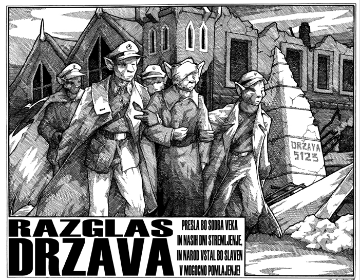 A mock propaganda poster with Slovenian gibberish....
drzava.jpg - 1997-12-21