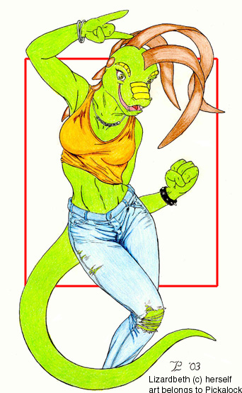 My half of the art trade for Lizardbeth. Shes a lot harder on jeans then me.
