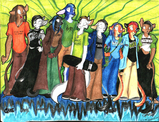 a group shot of 9 of the many characters from my comic Lurid Tales of Jagged Youth. Gabe, Streex, Tracer, Draper, Grant, Emex, Spark, Skyler and Cameron are © ME. you dig?
ltjy.jpg - 1999-09-06