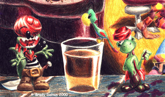 L 2 R, Jimbooty Plundaloot, Eddy, and Gordon Chezini III. This is all from a poster I did for commercial art class for a contest at Hill aerospace museum titled 'Lost in Space' in which I one third place prize! :) Why do I hate color pencils? because nomatter how long I work on it, it could always look better. :( the color adjust in the scan helps a lot though. those three © me Brady dalton vintage furry art anthro 2000