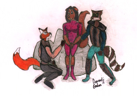 Vintage fursuit artwork 1996 fox, dog and raccoon group