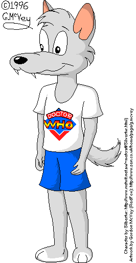 This is a piccy I did of Silverfur the werewolf from Yiffnet. It took me a while to finish this, and he was on the verge of killing me for the delay! :) Still, he liked it when it was finished :) (Thanks to Guppy for help with the Dr. Who logo on the T-shirt, BTW)
silvrfur.gif - 1996-07-08
