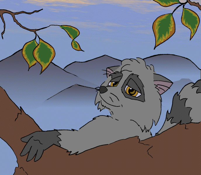 A little while ago, Royce told us furry artists to Draw more raccoons! so I tried my paws at this sleepy-eyed fellow. It's dawn, bedtime for all good little Procyonidae. Re-uploaded to fix a mistake and improve image quality.
dkp_rcn.gif - 1997-10-10