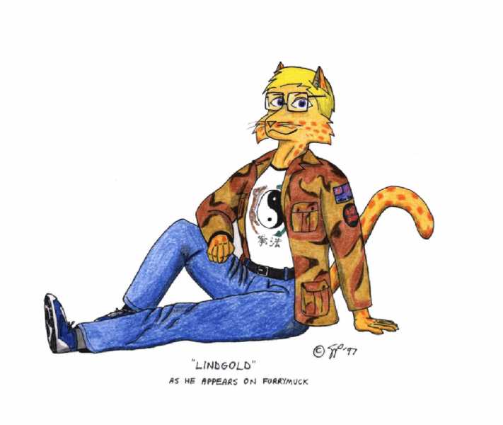 This is the definitive picture of Lindgold, my 'furry persona' and FurryMuck character. It's also my first foray into colour, using a new set of Faber-Castell pencils I treated myself to. Comments welcome.
lindgold.jpg - 1997-02-06