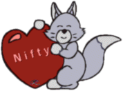 I made this for a Nifty keychain. They make school supplies, and probably will not see it on a chain until maybe around August or September of next year. This is a simpler version of Chilly F. (Fox). Shes hugging Nifty. *giggles*
nftyfox1.gif - 1998-10-31