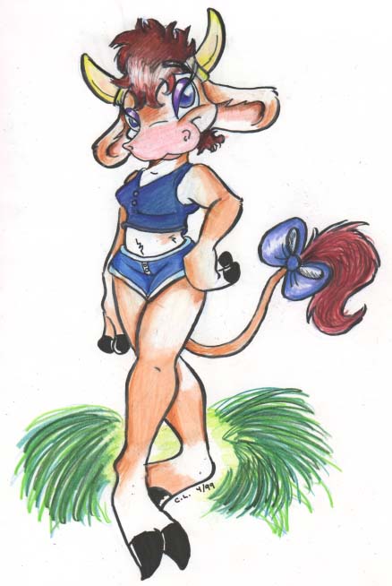 Candy A. Cow. I think this is my best attempt at her to date (Why did I hafta pick an avatar critter that's so tricky to draw?). I think I'll take this to AC with me. BTW, I have pics for Joey and Alethia in the wings, but I wanna finish them and upload 'em tageddah. I loved the pics so much, y'guys! Thanks!! 'Leth's pic made me cry (good tears! no worries!), and now Tet's running around on Yiffnet calling me a Cottonpuff girl, in response to Joey's. Muh. =). Candy C. © Candy L.
moohoo.jpg - 1999-04-23